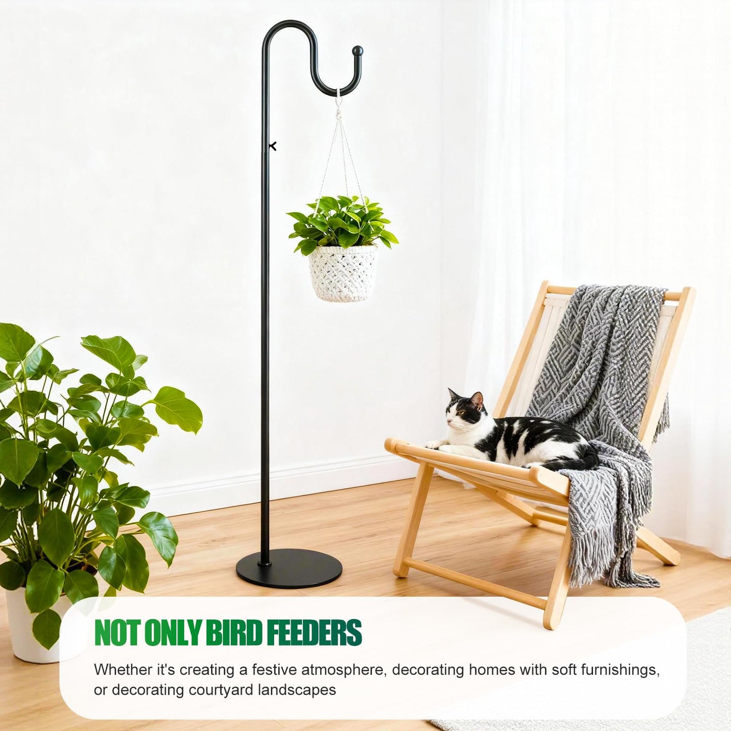SIECCY 76" Shepherds Hook Stand for Bird Feeders, Hanging Plants, Lanterns, Wreaths & Wind Chimes, Free Standing Pole Holder with Heavy Duty Base for Indoor & Outdoor
