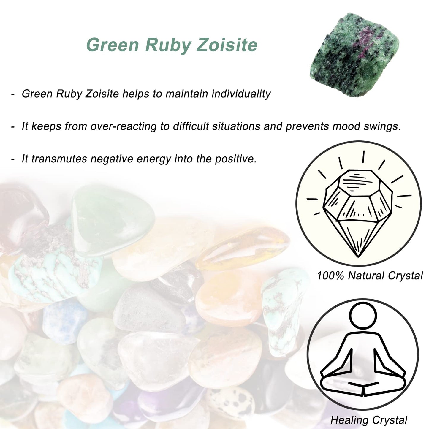 Green Ruby Zoisite Raw Crystals, Large 1.25-2.0" Healing Crystals Natural Rough Stones Crystal for Tumbling, Cabbing, Fountain Rocks, Decoration, Polishing, Wire Wrapping, Wicca & Reiki
