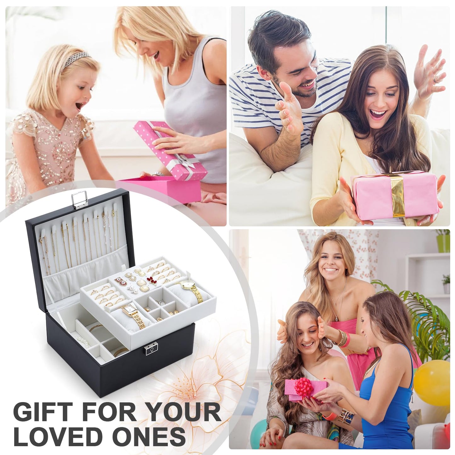 IBURTEN Jewelry Organizer Boxes for Women,Travel Jewelry Case, 2 Layers Removable Jewelry Box,Storage for Necklace, Bracelet, Earring,Rings,Jewelry Box Gifts for Women Girls