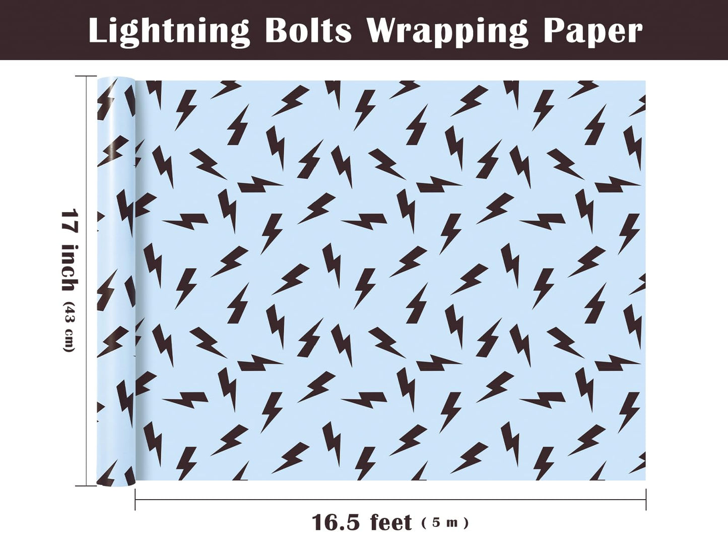 WRAPAHOLIC Lightning Bolts Wrapping Paper Roll - Mini Roll - 17 Inch x 16.5 Feet - Blue and Black Birthday Wrapping Paper Perfect for Men Boy Birthday, Baby Shower (Pack of 2)