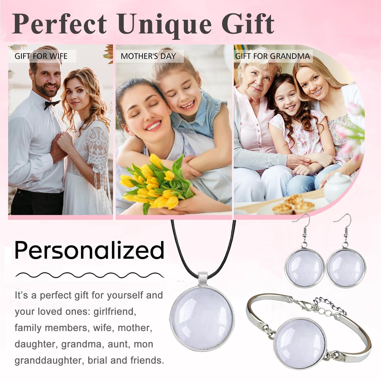J6QIHANG Pendant Trays Set with Cabochon Glass, Round Pendant Bezel Blank Trays, Bracelet Bangles Earrings Hooks Blanks for DIY Photo Cameo Jewelry Crfats Making