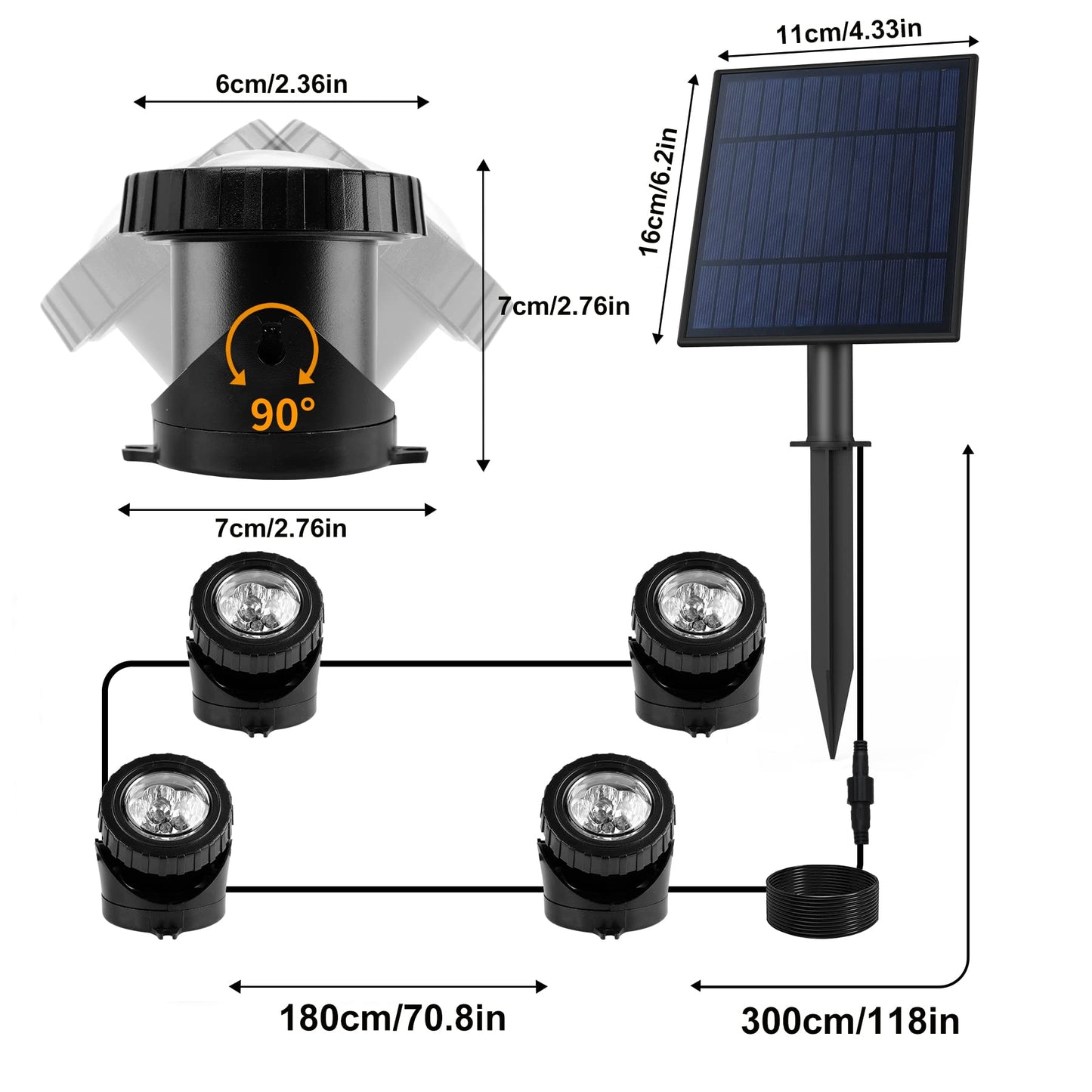 CREPOW Solar Pond Lights,Super Bright RGB LED Underwater Spotlights Color Changing Submersible Pond Light IP68 Waterproof Fountain Lights for Fish Aquarium Tank Garden Yard Pool (4-in-1)