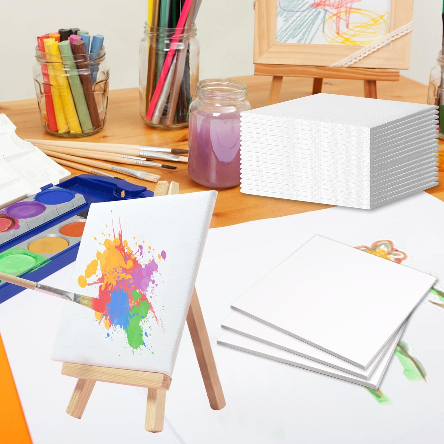 LECEHIVO 110 Pcs 4 x 4 Inch Mini Canvas Panels Bulk Blank Stretched Small Square Canvas Boards for Art Painting Kids Teenagers Craft Acrylics Oil