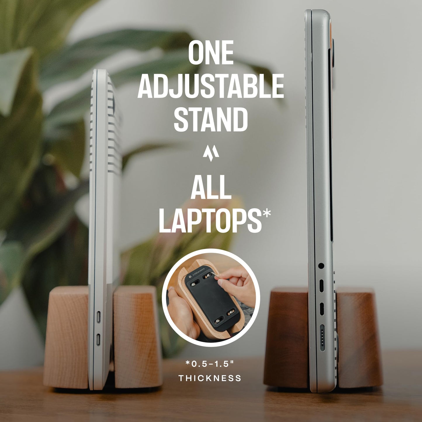 COREMINDED Adjustable Vertical Laptop Stand for Desk, Wooden Laptop Holder, MacBook Pro Stand, Wood Mac Air Dock (Solid Walnut)
