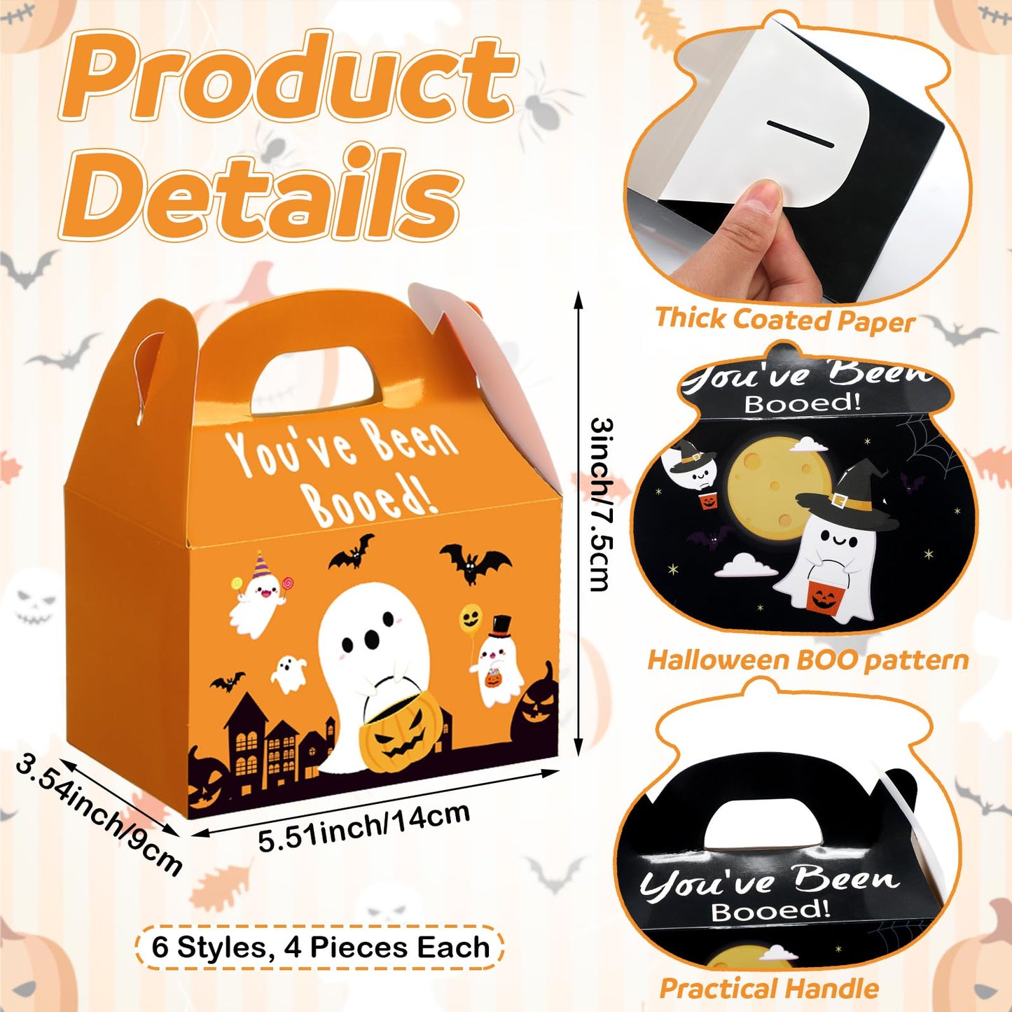 Yexiya 24 Pcs You've Been Booed Halloween Treat Box Set Ghost Pumpkin Bat Party Favors Boxes Boo Gift Boxes with Handle for Halloween Party Favor Supplies Birthday Decoration Holiday Gifts