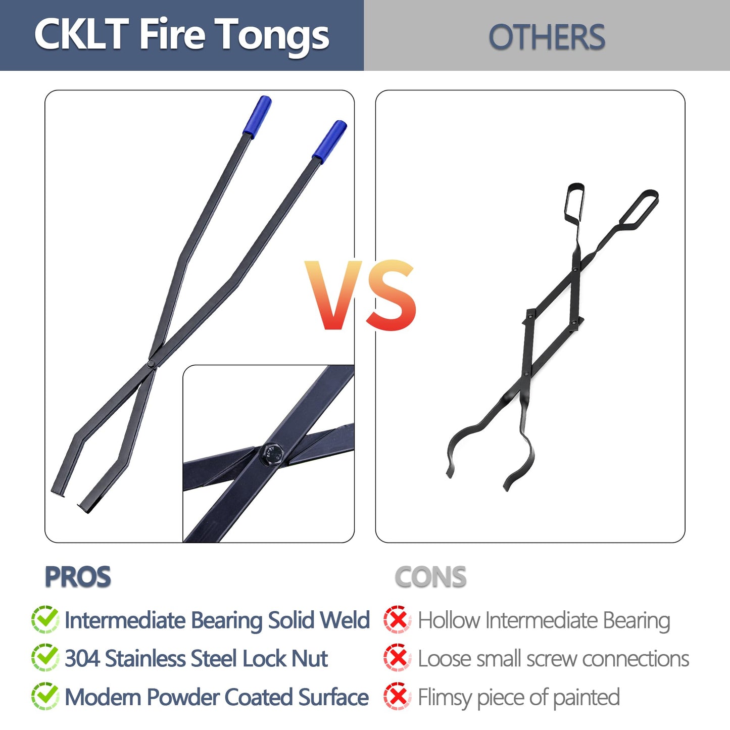 CKLT 40'' Fire Tongs for Fire Pit Heavy Duty Firewood Grabber Tool Metal Log Grabber for Large Logs Rustproof Safely Moves Firewood Outdoor Bonfire Campfire