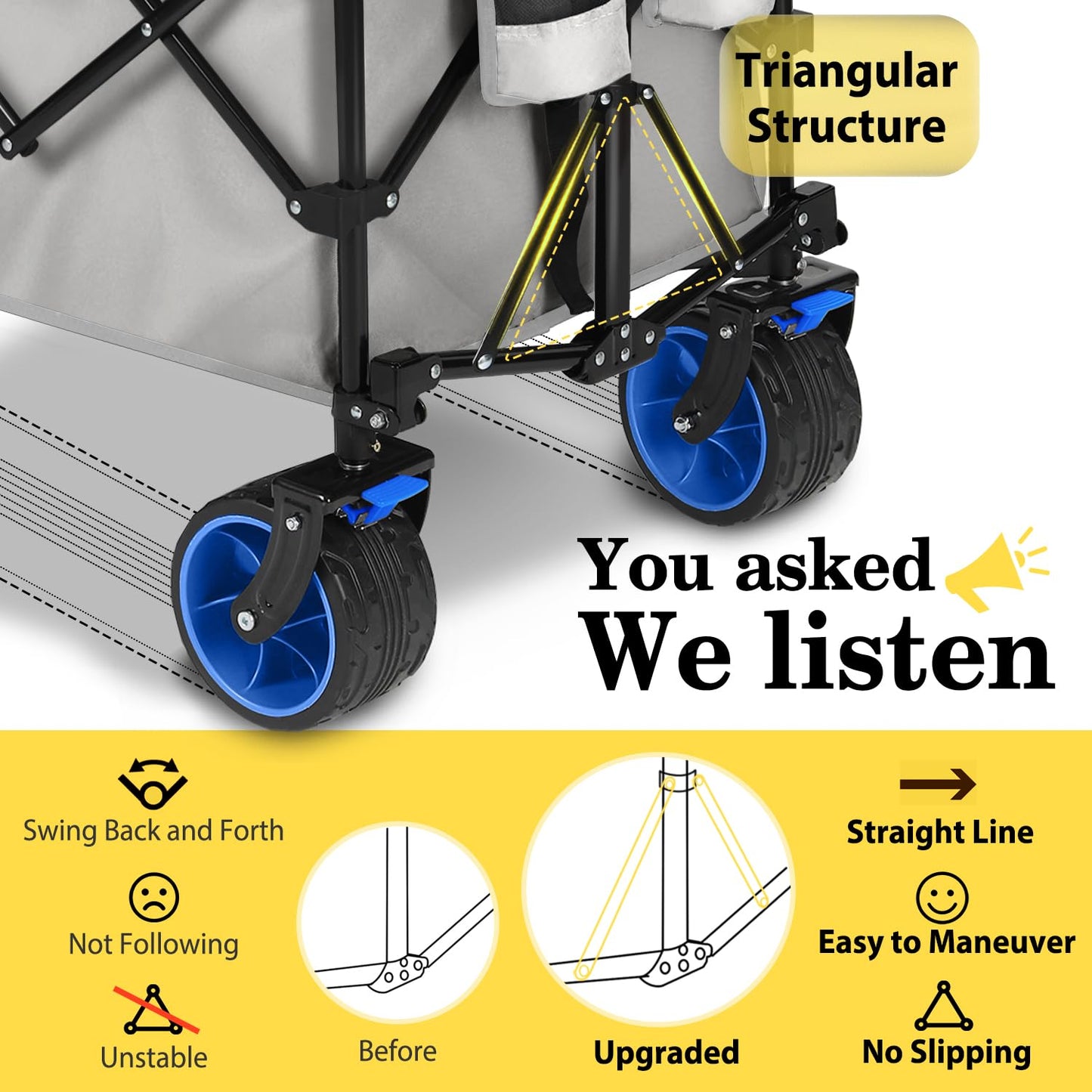 Sekey Extended Collapsible Foldable Wagon with 660lbs Weight Capacity, Heavy Duty Folding Utility Garden Cart with Big All-Terrain Beach Wheels & Drink Holders. Light Gray