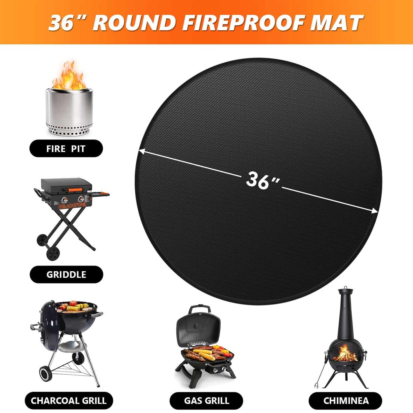 Huchiz 36'' Fire Pit Mat for Solo Stove Bonfire, Double-Sided Fireproof Under Grill Mat Deck Patio Protector Pad, Round BBQ Mat for Solo Stove Accessories, Easy to Clean, Reusable