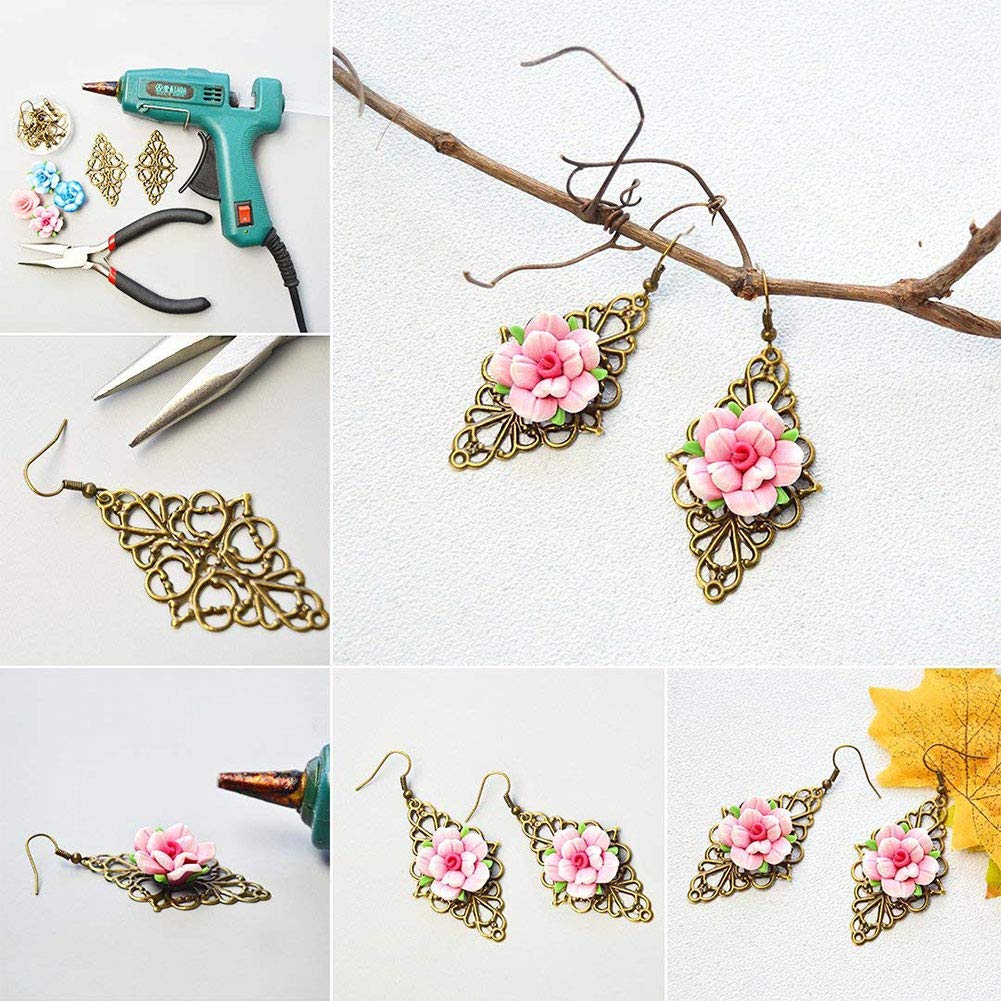 PH PandaHall 40pcs Filigree Connectors, 3 Color Rhombus Flower Charms Hollow Pendants Tibetan Metal Filigree Embellishments for DIY Hairpin Headwear Earring Necklace Jewelry Making