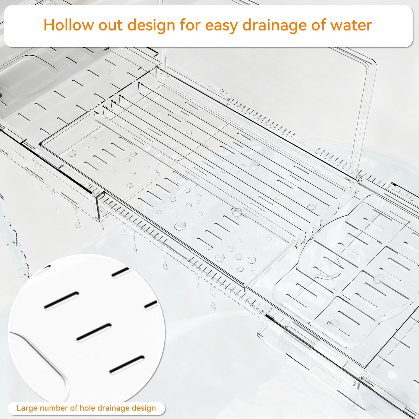 Yieach Luxury Clear Acrylic Bathtub Tray with Book Holder,Expandable Bath Tray for Tub and Bath Shelf Over Tub,Plastic Bath Table & Board,Bath Caddy Trays & Accessories for Women Relaxing Spa Gifts