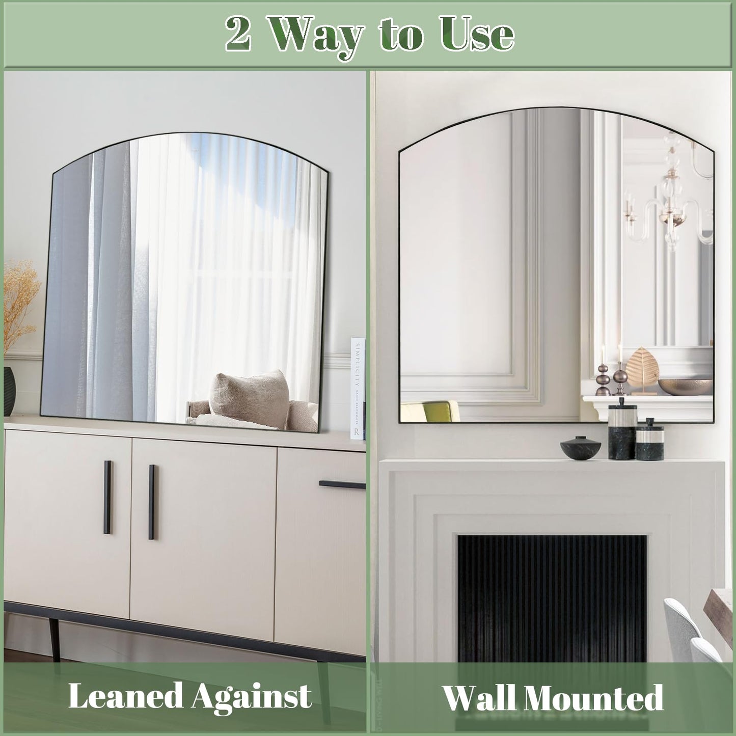 GIFTTROVE Matte Black Arched Window Mirror, 36" Metal Frame Decorative Wall Mirror, Windowpine Mirrors for Living Room, Bedroom, Entryway