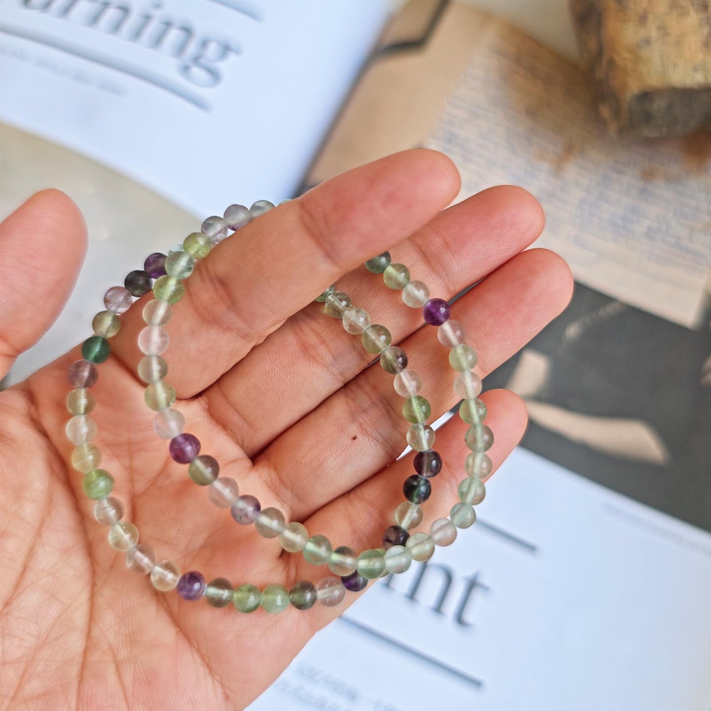CHCCOYE 4mm Natural Healing Gemstone Bracelet Handmade Yoga Stretch Elastic Bracelet Stress Relief Crystal Jewelry for Men and Women (4mm, Fluorite)
