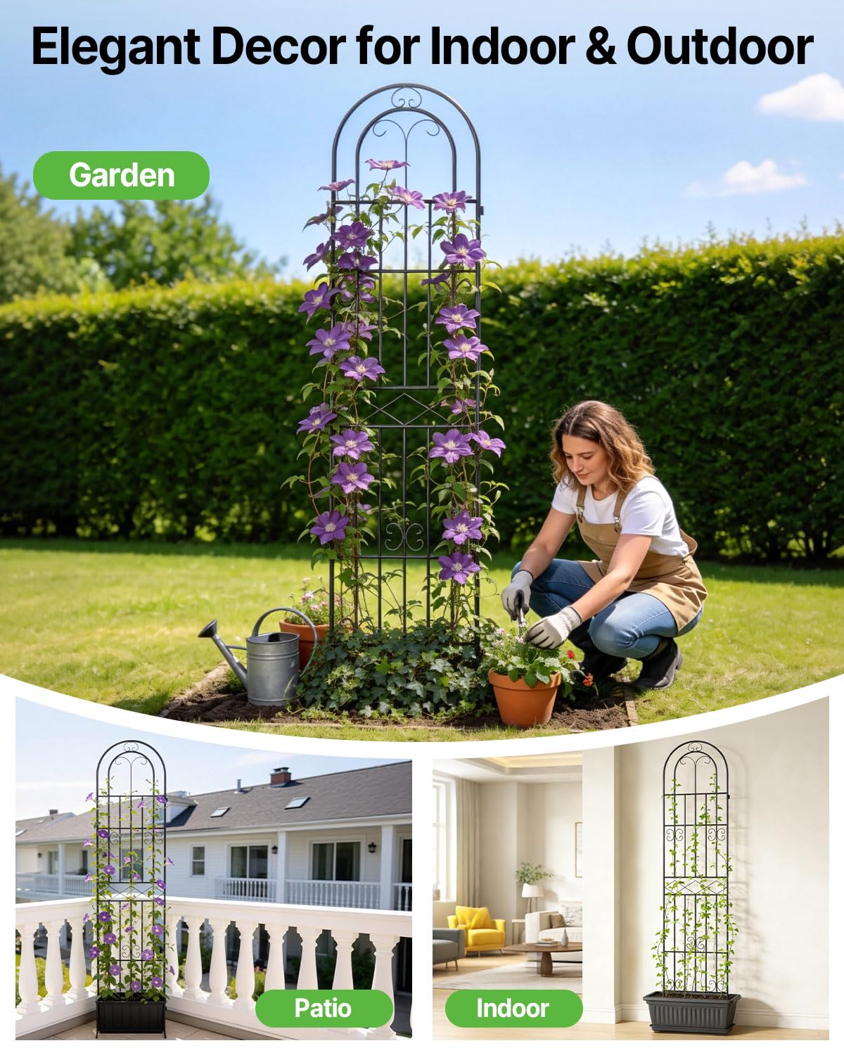Suteck Garden Trellis for Climbing Plants Outdoor, 87" H x 20" W, 2 Pack Metal Garden Trellis with Rustproof Powder-Coated, Rose Trellis for Patio Lawn Yard, Flower & Vegetable Support