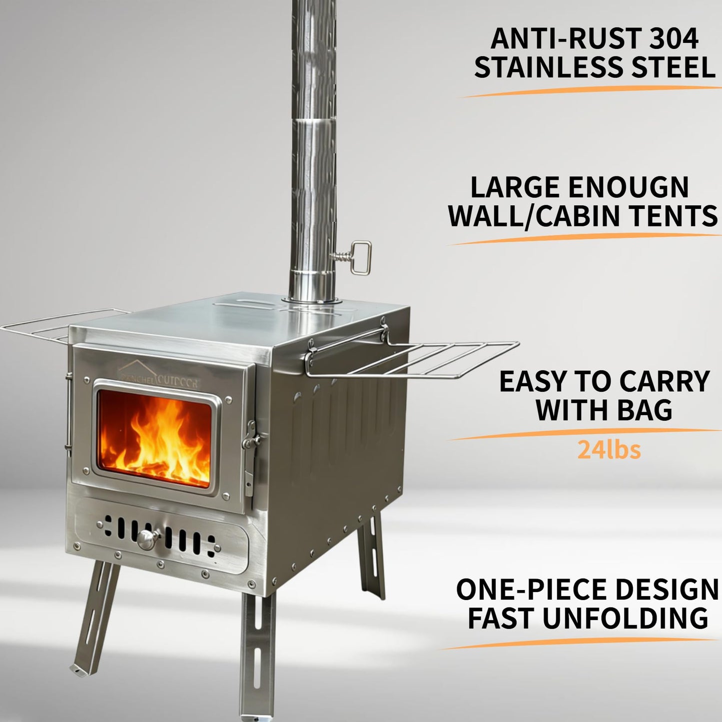 DANCHEL OUTDOOR B6 4 Season Glamping Wall Tent w/Large Wood Stove Camping, No Center Pole, Higher Side Wall, 900D Flame Retardant Oxford for 4 Person Yurt Cabin Tent,13ft/4m
