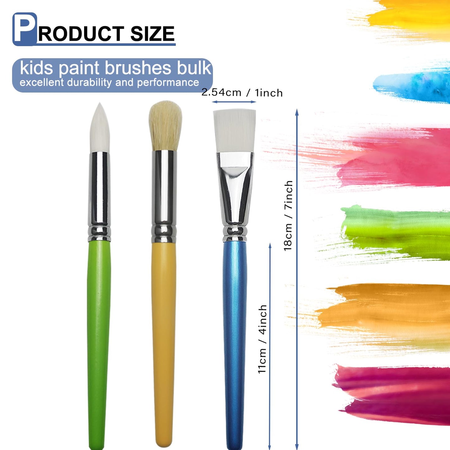 Bulk Paint Brushes for Kids Variety 36 Pcs, Back to School Toddlers PaintBrushes, Flat & Round Mop Painting Sets for Children & Classrooms，Short Wooden Handle