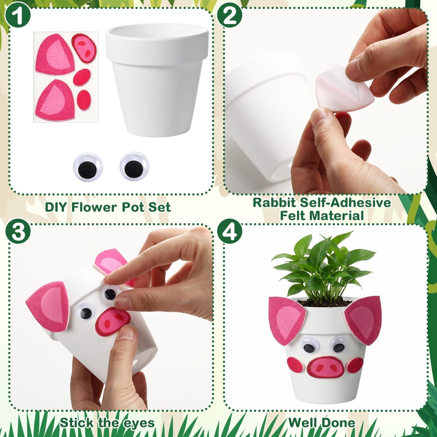 Teyva Daily 12 Sets Terracotta Pots to Paint Kit Spring DIY Crafts Flower Pots Felt Animal Acrylic Paints 24 Brushes 48 Googly Eyes Easter Party Supplies for Spring Garden Art Decoration
