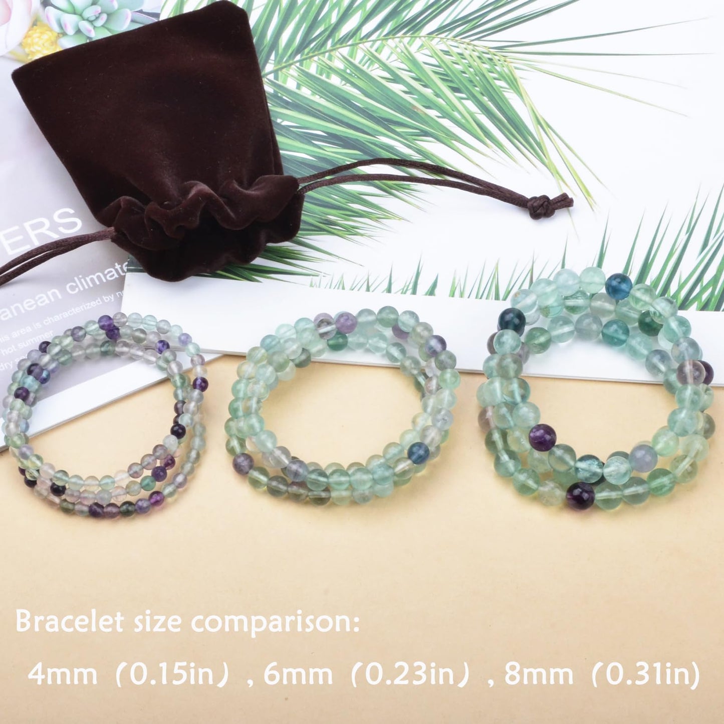 CHCCOYE 4mm Natural Healing Gemstone Bracelet Handmade Yoga Stretch Elastic Bracelet Stress Relief Crystal Jewelry for Men and Women (4mm, Fluorite)