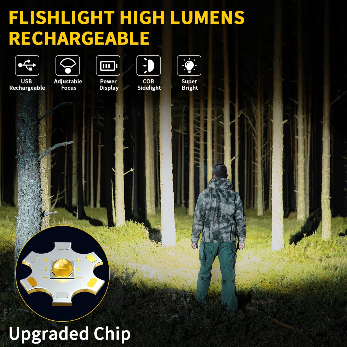 ZioeYiue Rechargeable Flashlights High Lumens, 7Mode Flashlights Rechargeable, Super Bright Flashlight Camping, Adjustable Tactical Flash Light High Powered, LED Flashlight for Home Emergency 4Pack