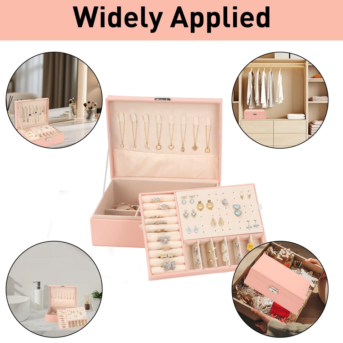 JINGIHE Jewelry Box Organizer for Women Girls, 2 Layers jewelry Storage Case with Removable Tray, PU Leather Jewellery Display Holder for Earring Rings Necklaces Bracelets Watches