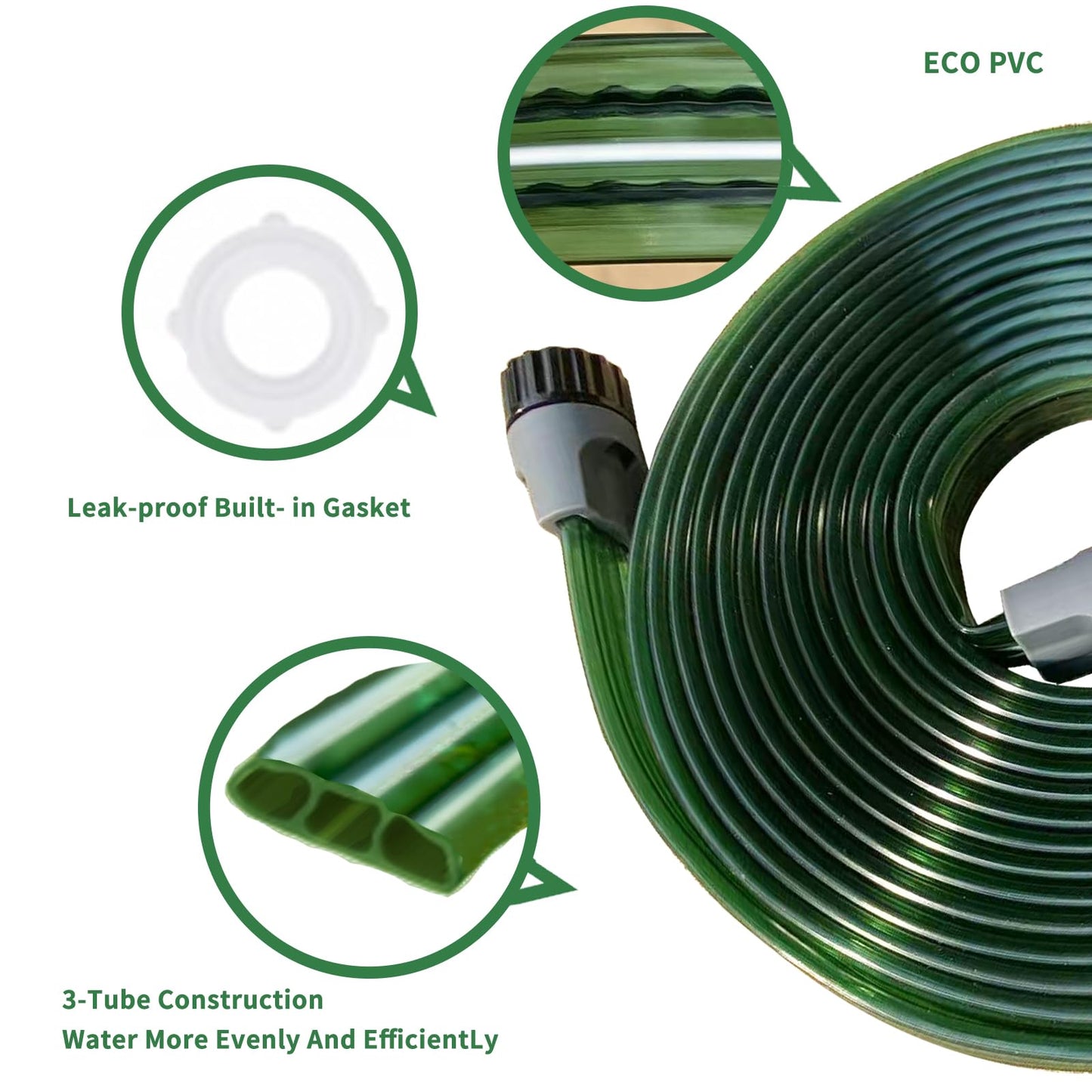 SECBULK 75 FT Flat Sprinkler Hose for Lawn Watering Garden Soaker Hose with Holes, Heavy Duty Lightweight No-Kink Water Hose with Stakes, Irrigation Hose, Great Fun for Kids and Dog