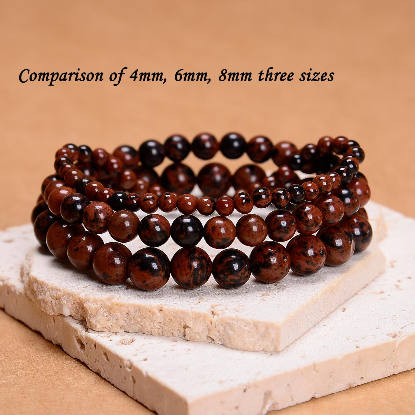 CHCCOYE 4mm Natural Healing Gemstone Bracelet Handmade Yoga Stretch Elastic Bracelet Stress Relief Crystal Jewelry for Men and Women (4mm,Mahogany Obsidian)
