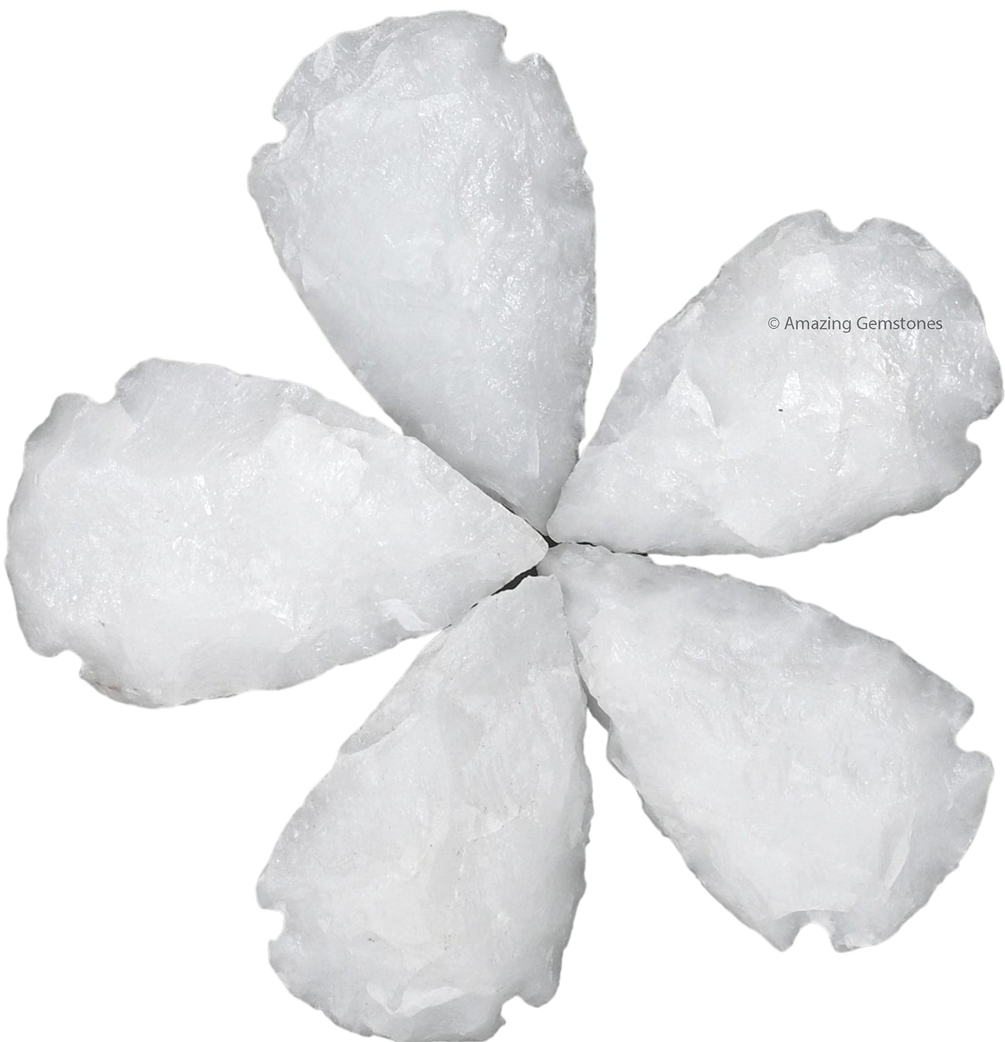 Amazing Gemstone 5 Pieces Snow Quartz Arrowhead, Crystal and Healing Stone Flint Rock Arrow Head - 1 to 1.5 Arrowheads for DIY Project Craft Point Jewelry Making