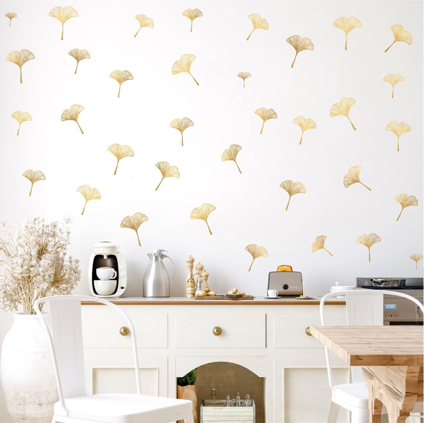Golden Wall Decals Peel and Stick Golden Leaves Wall Stickers Modern Leaf Vinyl Wall Decals Living Room Abstract Flower Walls Sticker Nordic Plant Walls Art Murals for Bedroom Bathroom Kitchen Decor