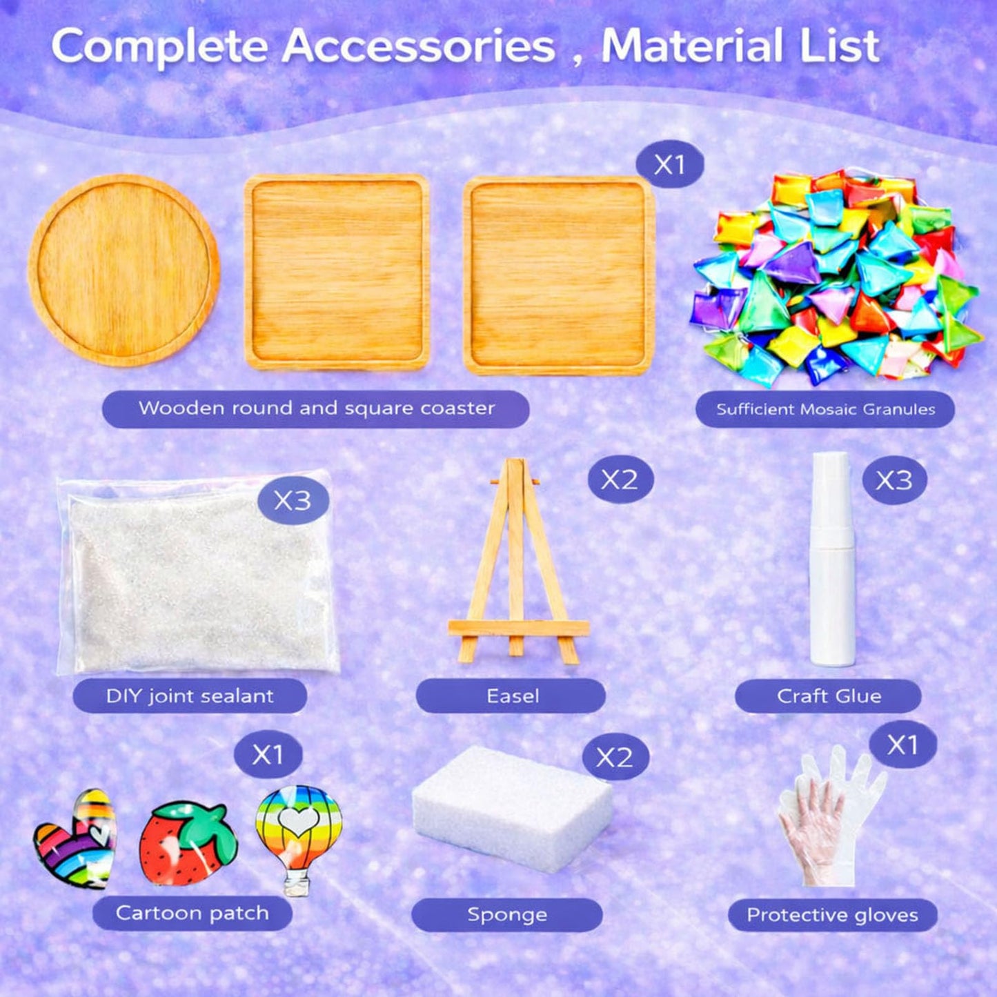 GHAHILI 3 Sets DIY Glass Mosaic Tiles for Crafts with Wooden Coasters - Graduation Birthday Gifts Mosaic Kits for Adults Women Mosaic Art Kits Craft Handmade Making Kit Set Decorations for Home Gift