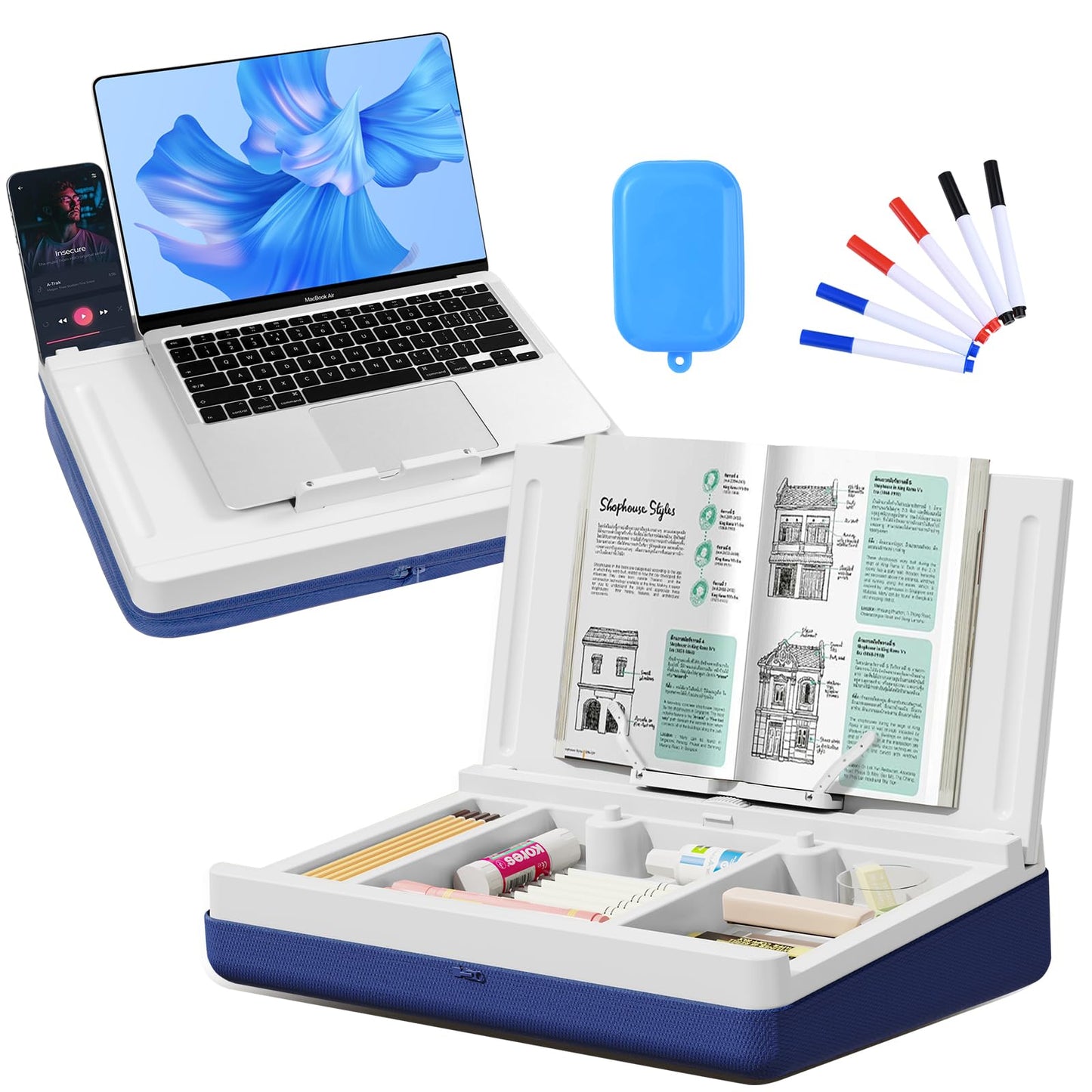 Nauttxon Lap Desk with Storage Cushion - Washable Portable Writing Lap Desk for Laptop with iPad Slot Magnetic WhiteBoard for Home Office Couch Bed - Fits Up to 15.6 Inch Laptop