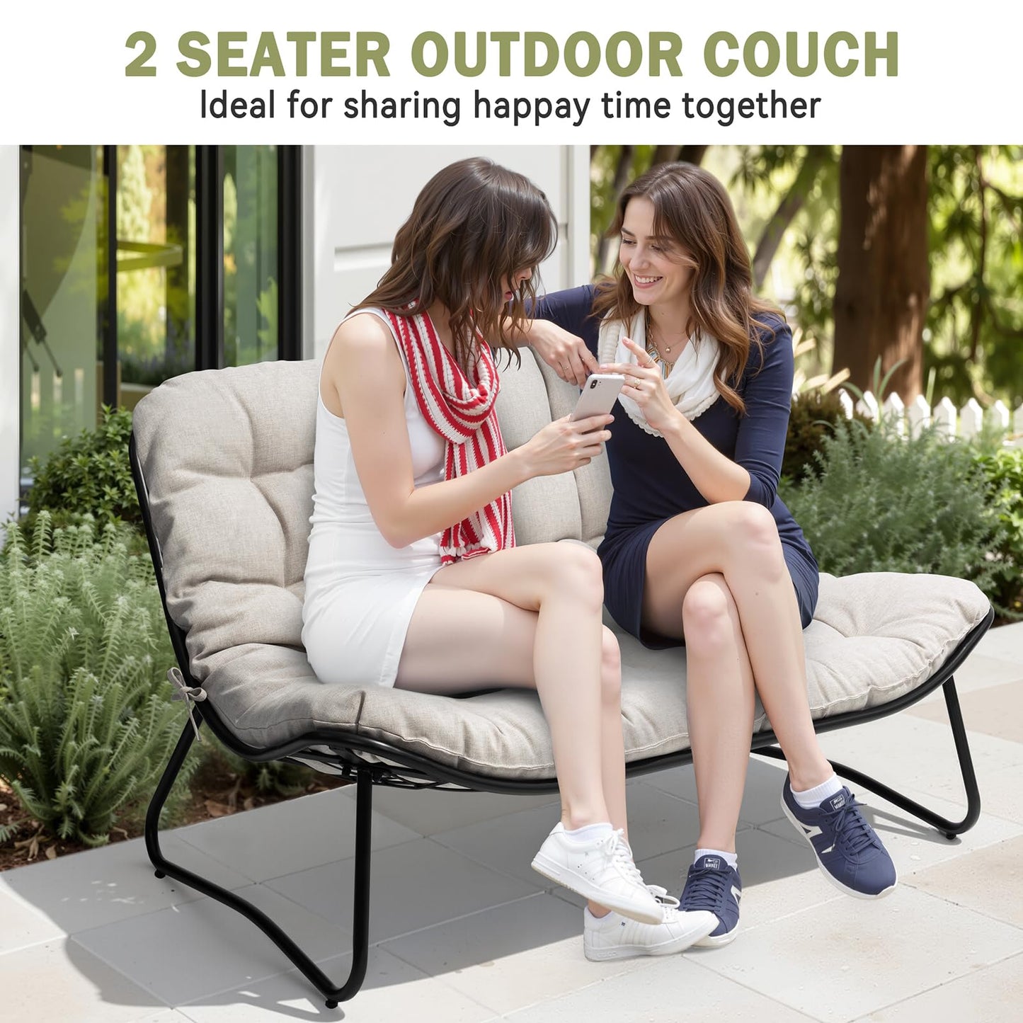 Crestlive Products Outdoor Loveseat, 2-Seat Sofa with Soft Cushion, All-Weather Outdoor Couch Patio Furniture for Balcony, Poolside, Backyard, Porch (Beige)