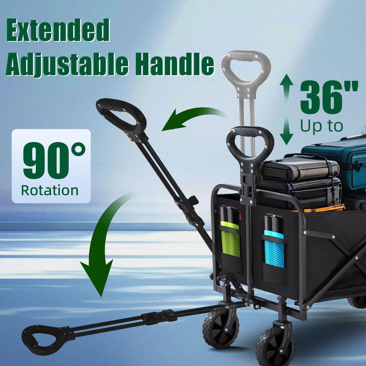 Joxir Collapsible Wagon Cart Foldable with Tailgate, 240L 480lbs Capacity, Heavy Duty Beach Wagon with Wheels Brake, Shopping Carts for Grocery, Camping, Garden Cart