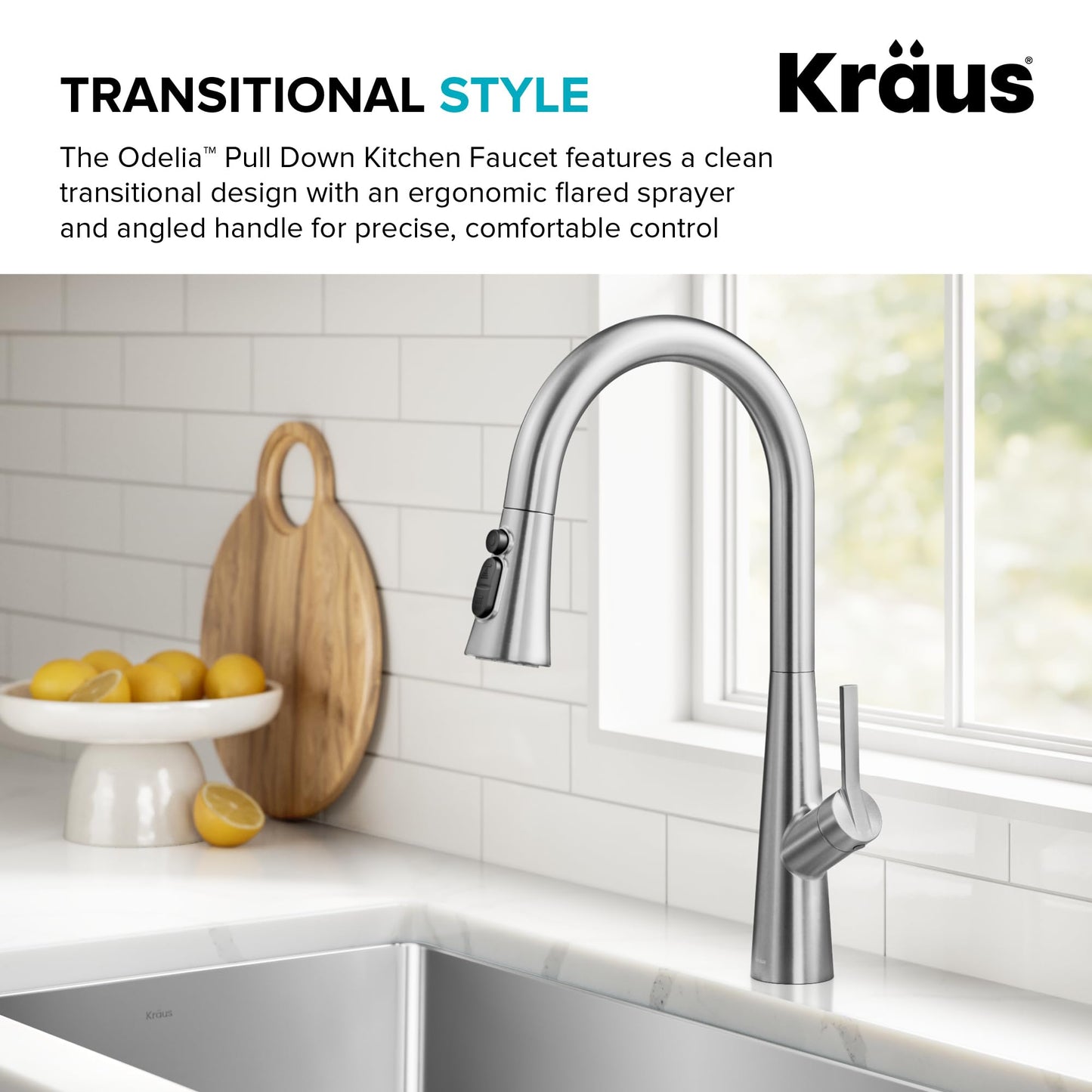 KRAUS Odelia 4-Function Single Handle Pull Down Kitchen Faucet in Spot-Free Stainless Steel with CleanSweep Blade Spray, KPF-3220SFS