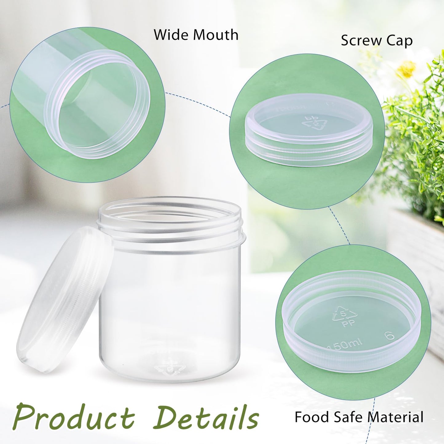 BOSMIOW 150ml/5oz HDPE Wide Mouth Cream Jar Plastic Storage Container for Thick Lotions,Toiletries,Salves,Creams,Homemade Crafts