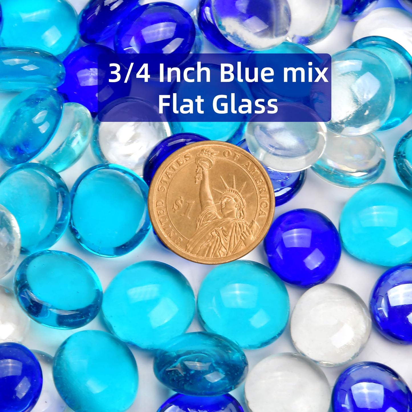 RUOJAS 5LB Blue Mix Flat Glass Marbles for Vases, Mancala Stones Gemstone Beads Vase Filler Decorative Glass Pebbles for Fish Tank, DIY Crafts, Aquarium Decor Rocks