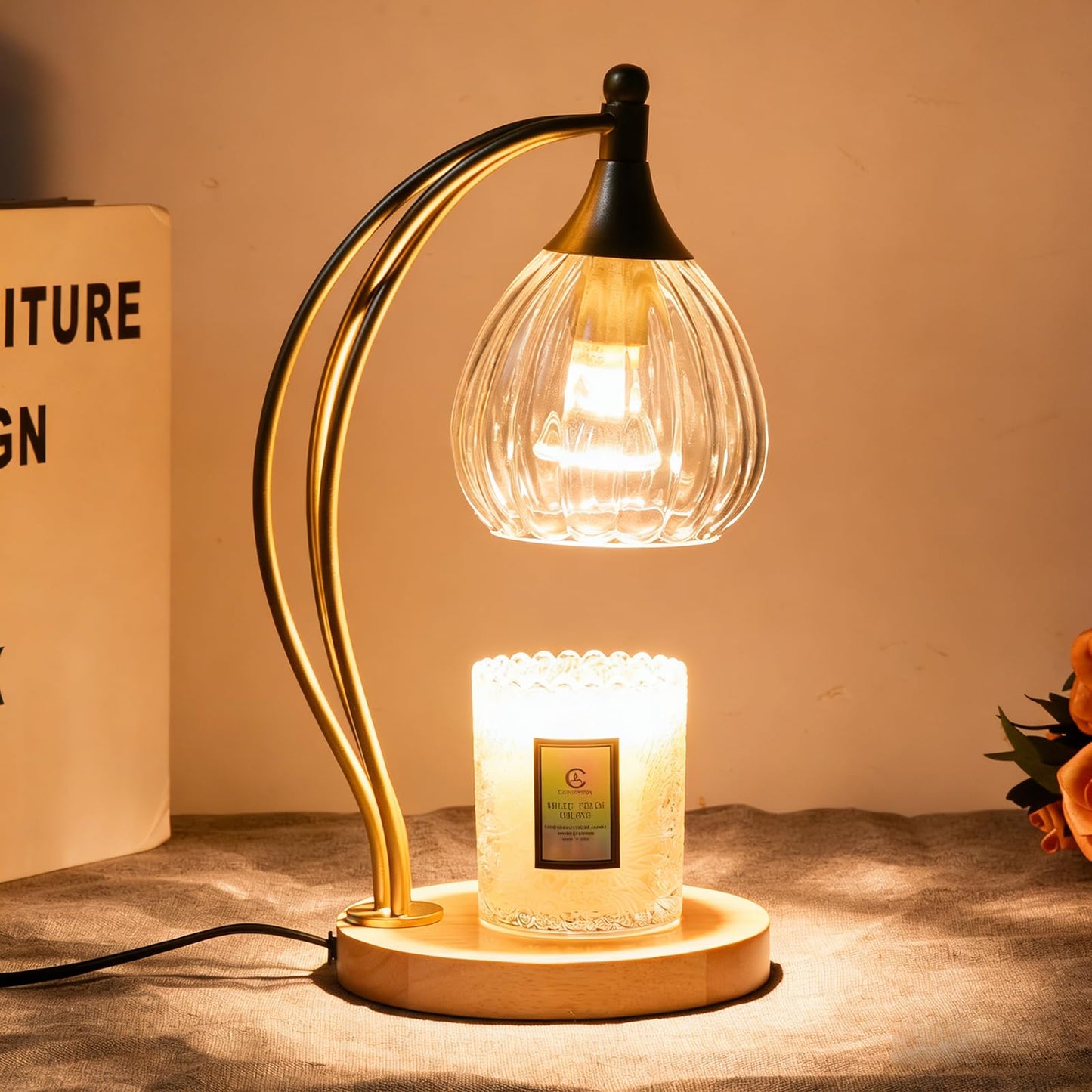 Candle Warmer Lamp with Timer - Dimmable Candle Warmer for Jar Candles-Electric Candles Warmers Light Birthday Gifts for Women Mom House Warming Gifts New Home Decor Gold and Transparent 2 Bulb