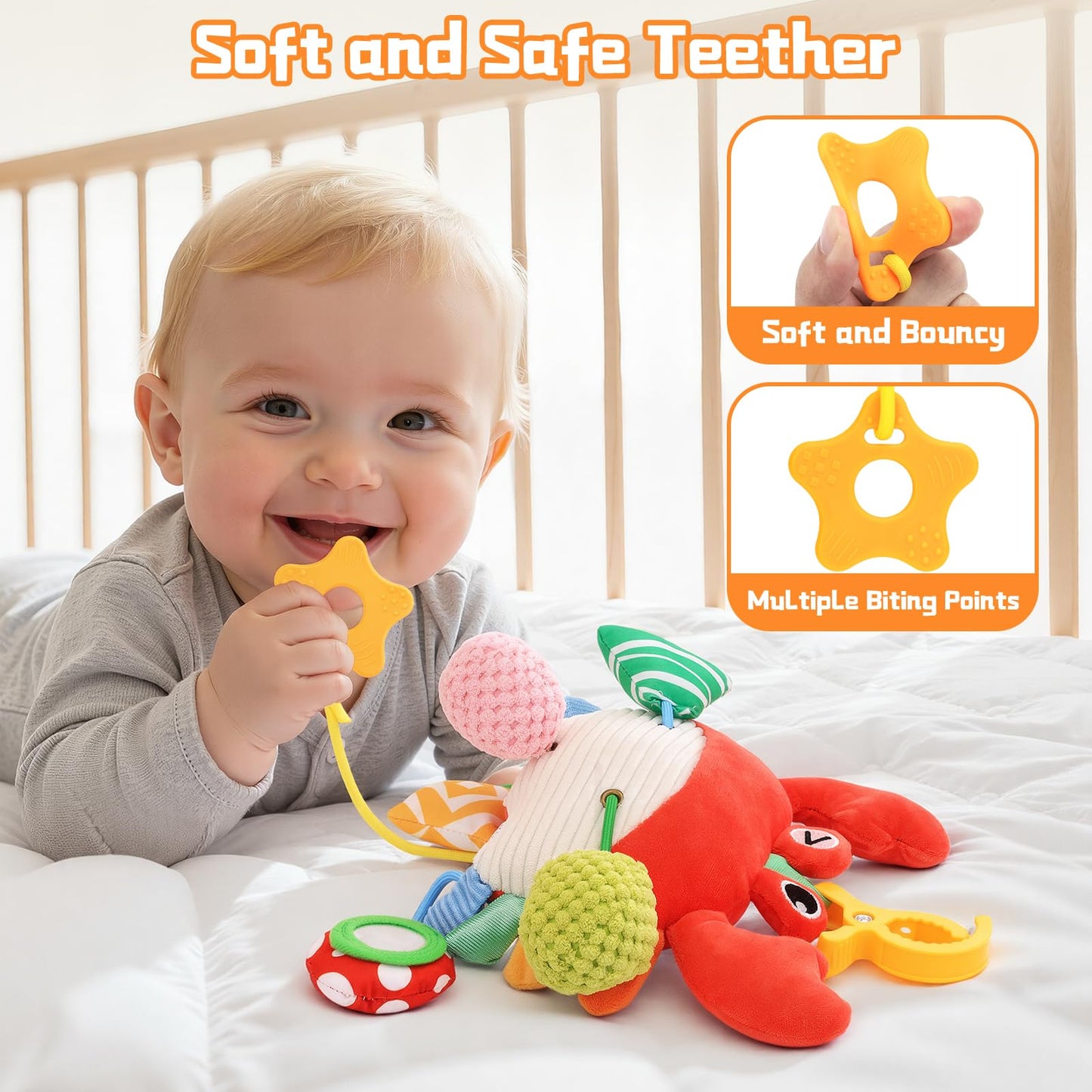 MPQMPQ Car Seat Toys for Babies 0-6 Months, Baby Hanging Toys for Car Seat, Stroller, Crib, Gym with Pulling Cords, Rattle, Mirror, Stroller Toys for Baby Infant Newborn Toddler Boy Girl Easter Gifts