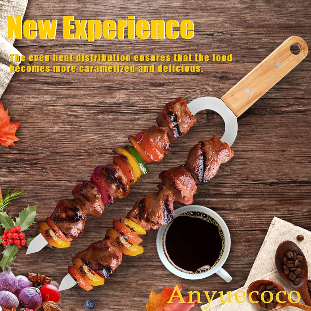 Anyuecoco Kabob Skewers for Grilling,6 PCS - 17 Inch Double Prong Skewers for kabobs,Stainless Steel Skewer,Flat Metal Skewer,Perfect For Meat,Chicken,Sausages,Veggies,Seafood