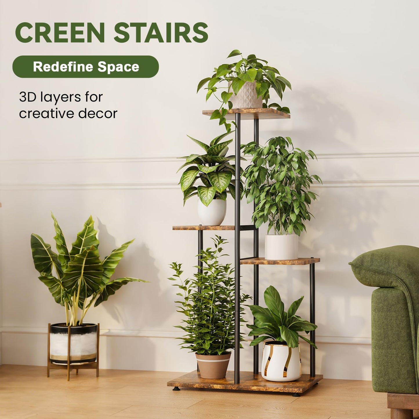 Atpddpey Plant Stand Indoor, Corner 4 Tier Metal Plant Shelf for Multiple Plants, Tiered Flower Pot Stands for Patio Garden Balcony Living Room Bedroom