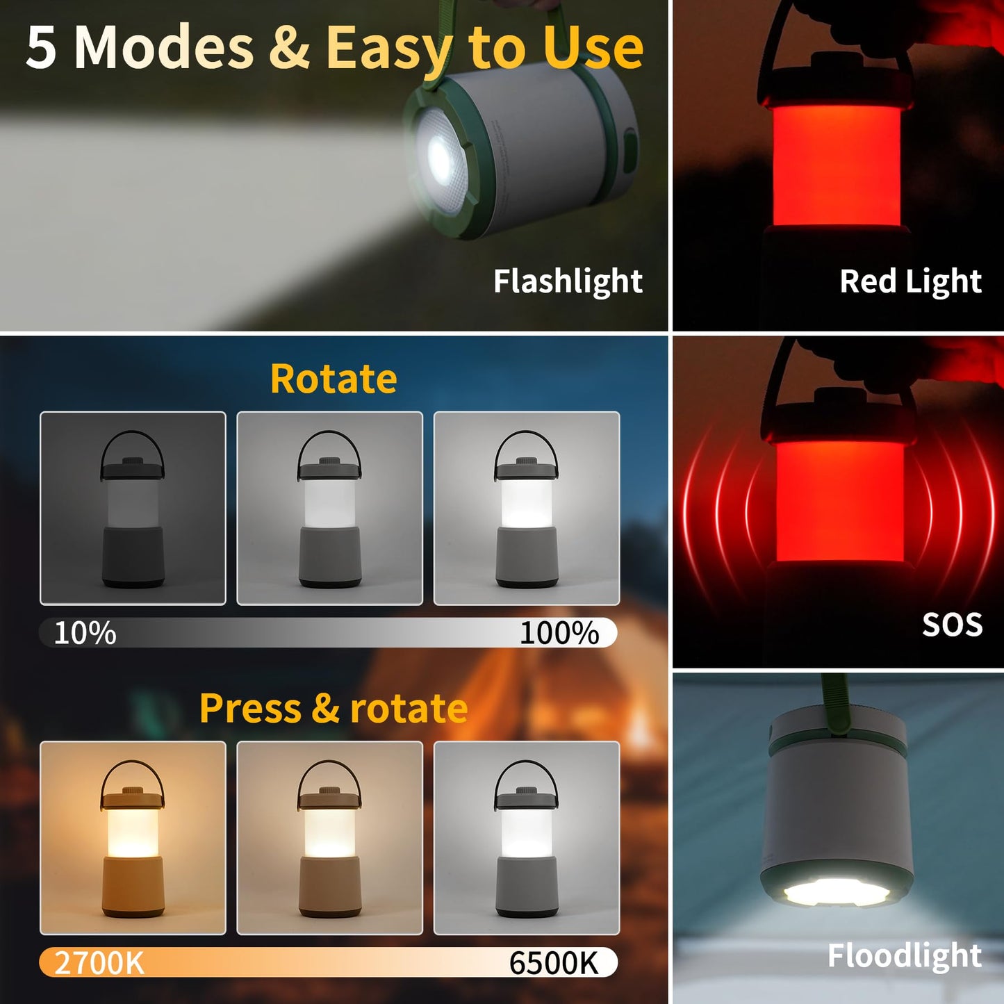 HALOSTORMS LED Camping Lantern Rechargeable, 800LM, 230Hours Runtime, 5 Modes Camping Light with Red Light, IPX4 Waterproof Lantern Flashlight for Hurricane,Emergency,Power Outages,Home,Hiking