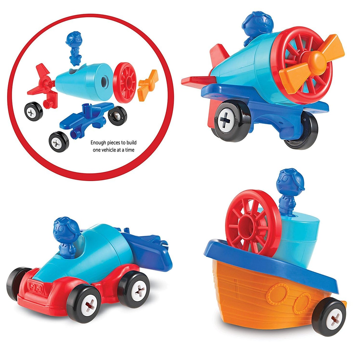 Learning Resources 1-2-3 Build it! Car, Boat, Plane, 15 Pieces
