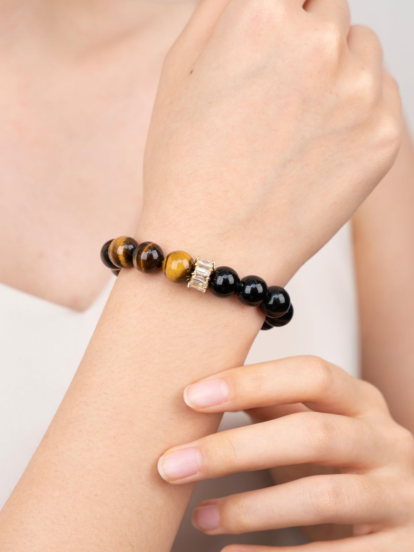 SENLLY Crystal Gift Bracelet, Tiger’s Eye & Black Obsidian Meaningful Natural Stone Crystal Jewelry for Women Mom Daughter Sister Wife Friend