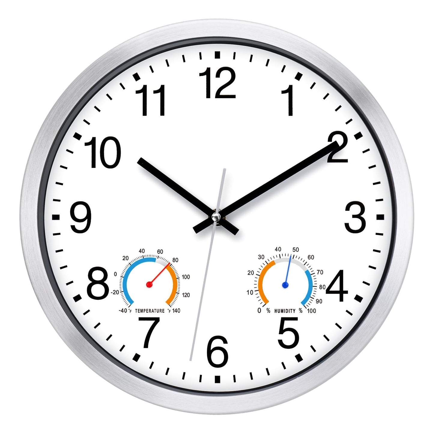 Caysie 12 Inch Indoor Outdoor Clocks Waterproof with Thermometer and Hygrometer Combo, Silent Battery Operated Quartz Metal Wall Clock for Patio Pool Bathroom Home (White)