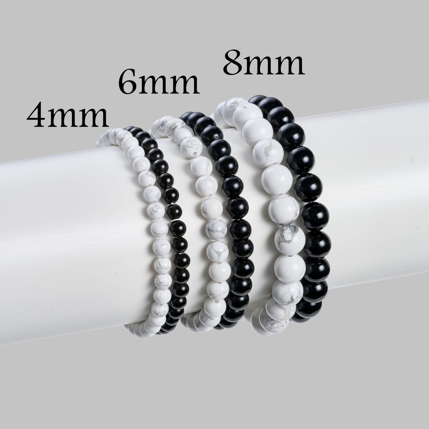Bivei 2-Piece 8mm Beaded Bracelets for Women – Black Obsidian, Howlite – Handmade Natural Crystal Stretch Elastic Jewelry for Meditation, Yoga, Protection Gifts