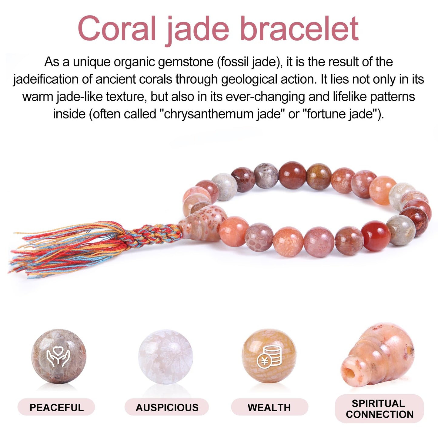XuZBDia Natural Coral Jade Bracelets for Women 8mm, Gift Box Packaging Bead Bracelet, Can Be Used As Crystal Healing, Meditation, or As a Gift for Family and Friends