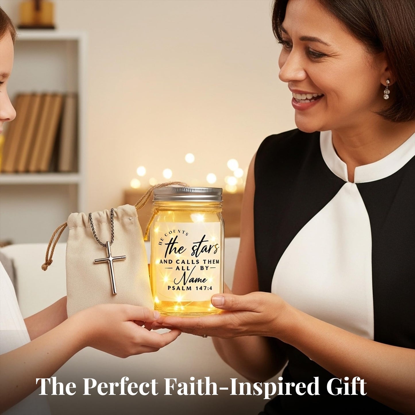 Christian Gifts for Women - Bible Verse Jar with Fairy Lights - Encouragement Gifts for Women - Christian Gift for Teen Girls & Adults - Mason Jar Lights - Decorative Jars with Bible Verses