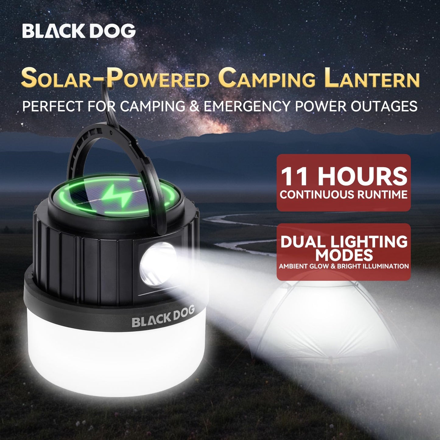BLACKDOG Collapsible Solar Camping Lantern, Hanging Outdoor Light with Multiple Modes & Adjustable Brightness for Camping Hiking Emergency Garden