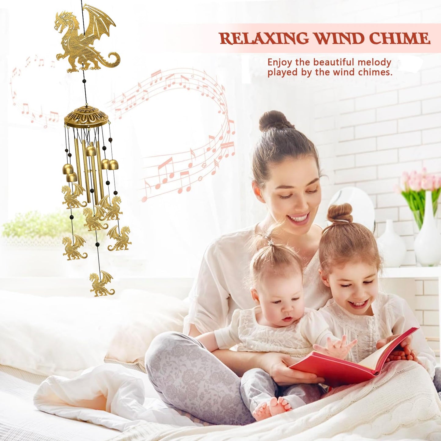 Dragon Wind Chimes for Outside - Indoors Metal Windchime S Hook Inspirational Wall Patio Garden Porch Yard Art Party Home Decor, Unique Housewarming Memorial Festival Gifts for Men/Women/Dad/Grandpa