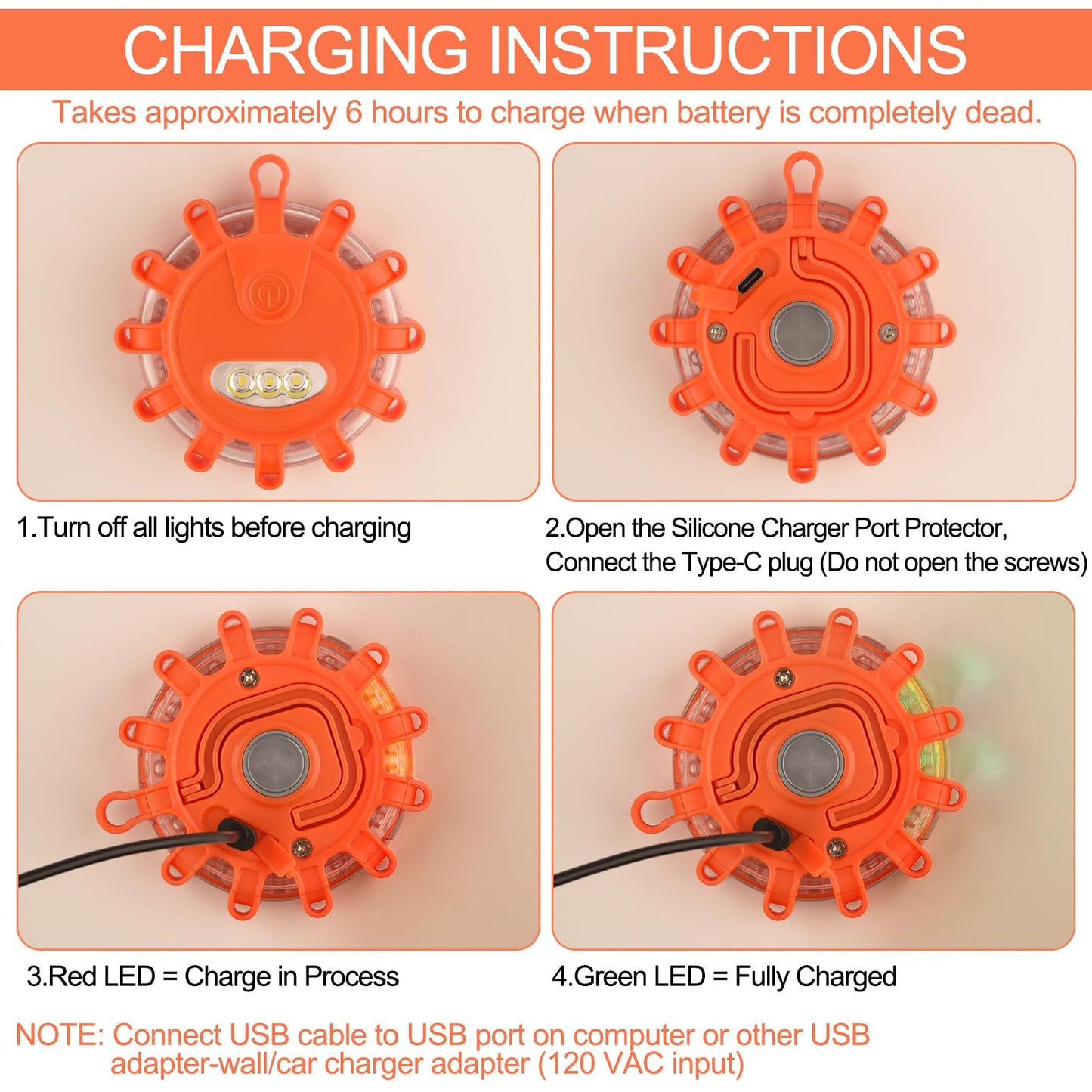 VANCLE USB C Rechargeable LED Road Flares Emergency Lights Roadside Warning Car Traffic Safety Beacon Flashing Disc Flare Kit Strobe with Magnetic Base for Construction Vehicles Truck Boat, 3 Pack