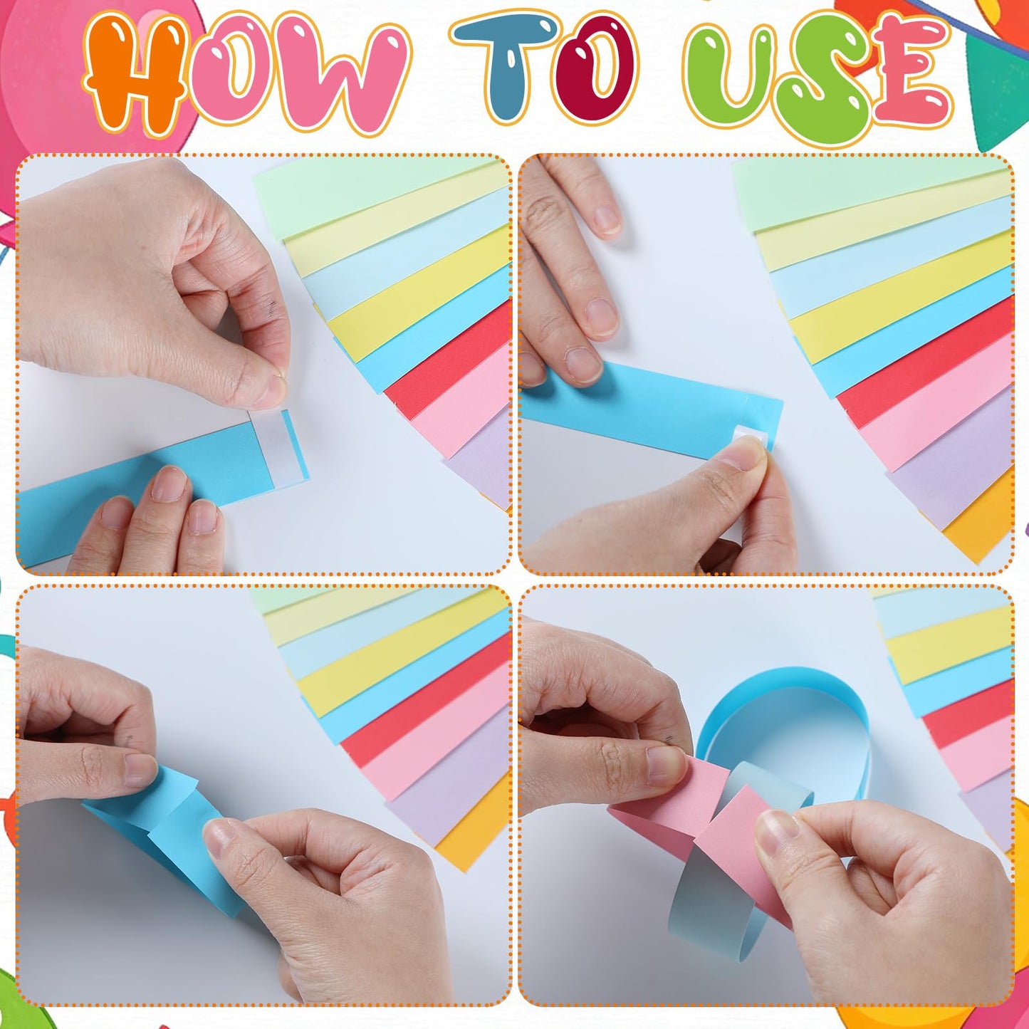 Roowest 500 Sheets Paper Chain Strips 4 Gold Star Garland 35 Balloons with Double Sided Tape Birthday Party Hanging Decor for Graduation Classroom DIY Craft Birthday Wedding Rainbow Party Decorations