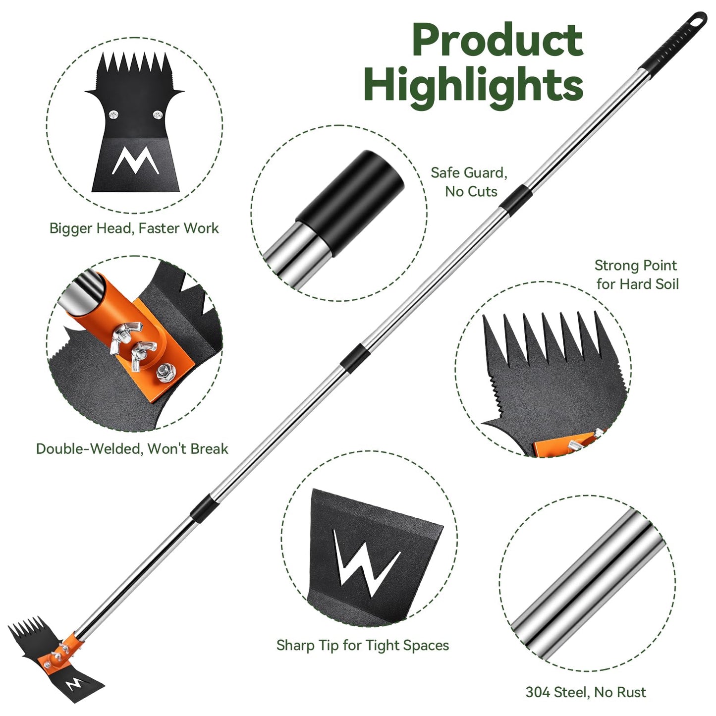 ZORSHUY 4-in-1 Weeding Tool with Hoe, Grabber, Pruning Shears & Scrub Brush,Garden Hoe & Weed Puller Tool with Long Handle,Dandelion Heavy Duty Uprooting Tool for Lawn Yard Garden